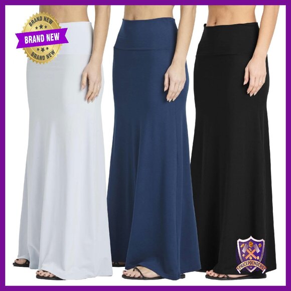 3 Pack Ultra-Soft Maxi Skirts High Waist Tummy Control Plus Size